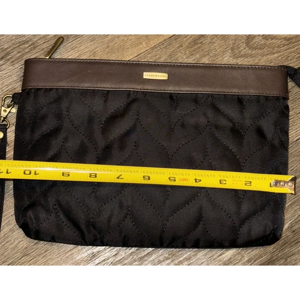 Travelon Wristlet Wallet Anti Theft Black Satin Credit Cards Minimalist 11 X 7